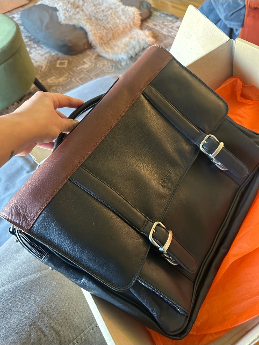 Men's Two-Tone Brown and Black Leather Briefcase - Classic Carry